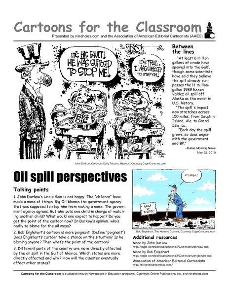Cartoons for the Classroom: Oil Spill Perspectives Worksheet