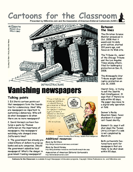 Cartoons for the Classroom: Vanishing Newspapers Worksheet