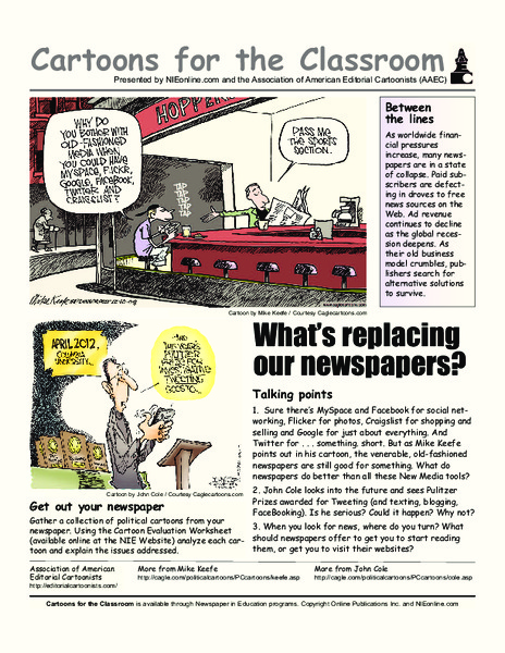 Cartoons for the Classroom: What's Replacing Our Newspapers? Worksheet