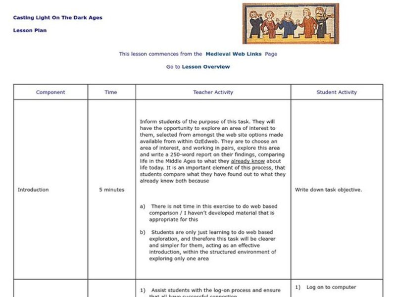 Casting Light On The Dark Ages Lesson Plan