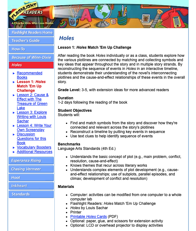 Holes Match 'Em Up Challenge Lesson Plan