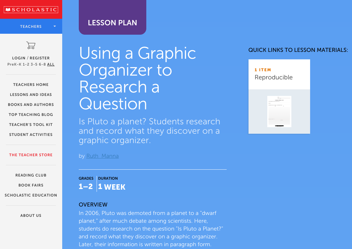 Using a Graphic Organizer to Research a Question Lesson Plan