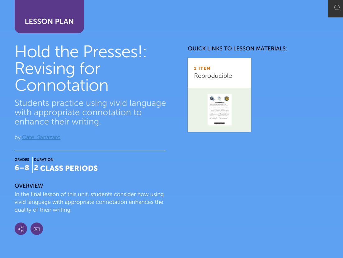 Hold the Presses!: Revising for Connotation Lesson Plan
