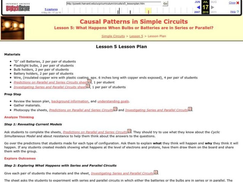 Casual Patterns in Simple Circuits Lesson Plan