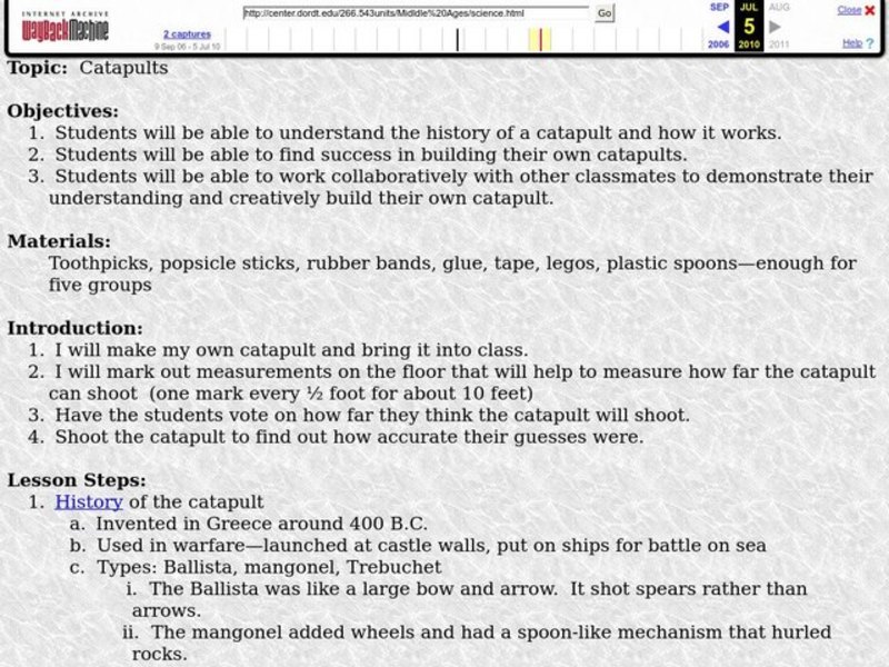 Catapults Lesson Plan