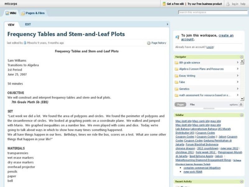 Frequency Tables and Stem-and-Leaf Plots Lesson Plan