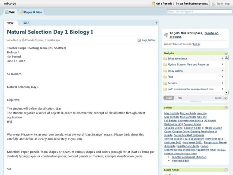 Natural Selection Day 1 Lesson Plan