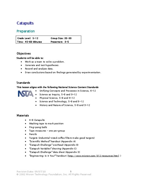 Catapults Lesson Plan