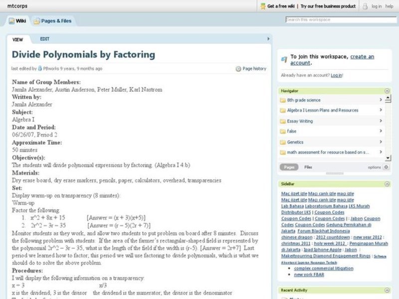 Divide Polynomials By Factoring Lesson Plan