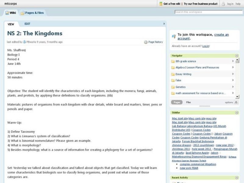 The Kingdoms Lesson Plan