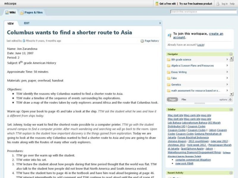 Columbus wants to find a shorter route to Asia Lesson Plan