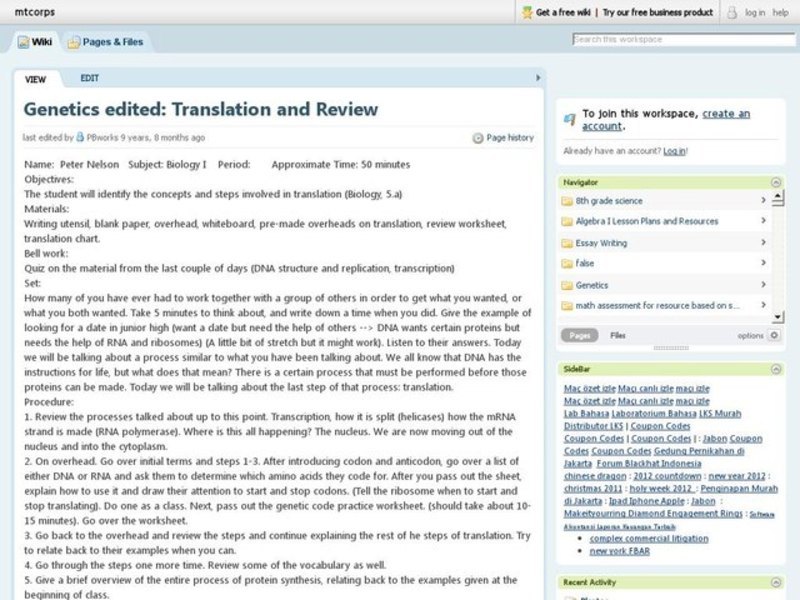 Genetics Edited: Translation and Review Lesson Plan