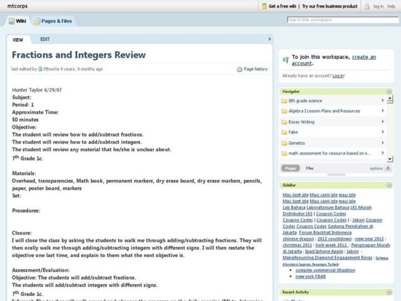 Fractions And Integers Review Lesson Plan