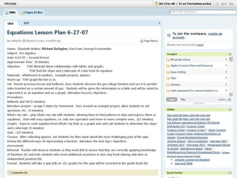 Equations Lesson Plan Lesson Plan
