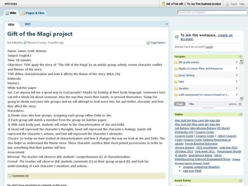Gift of the Magi Project Lesson Plan