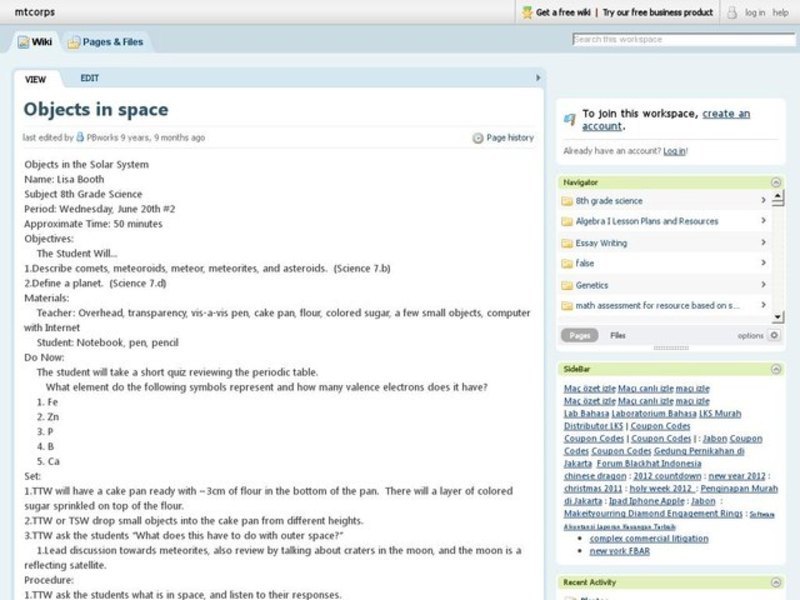 Objects in the Solar System Lesson Plan