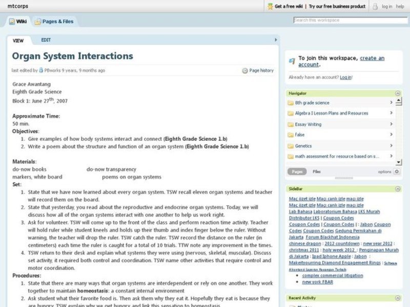 Organ System Interactions Lesson Plan