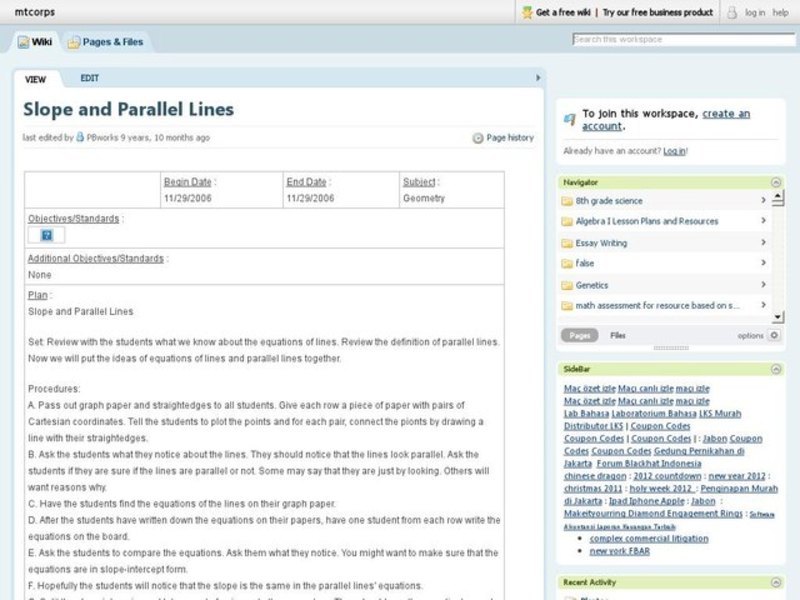 Slope and Parallel Lines Lesson Plan