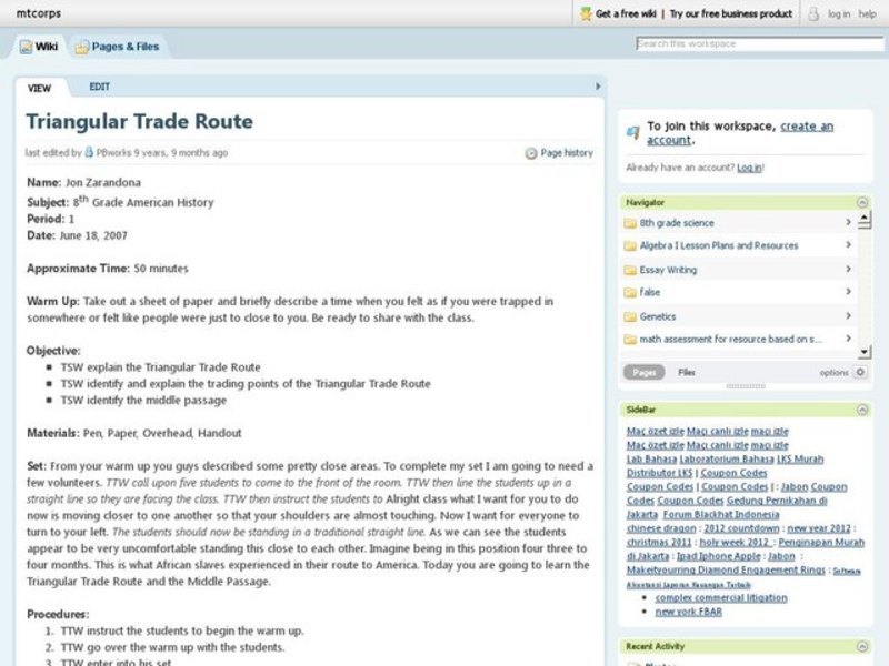 Triangular Trade Route Lesson Plan