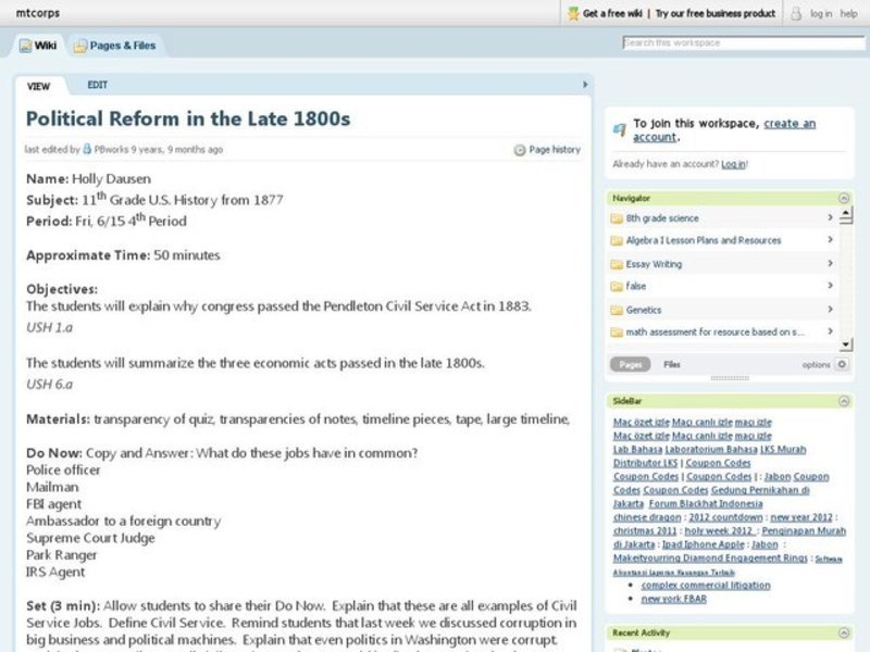 Political Reform in the Late 1800s Lesson Plan