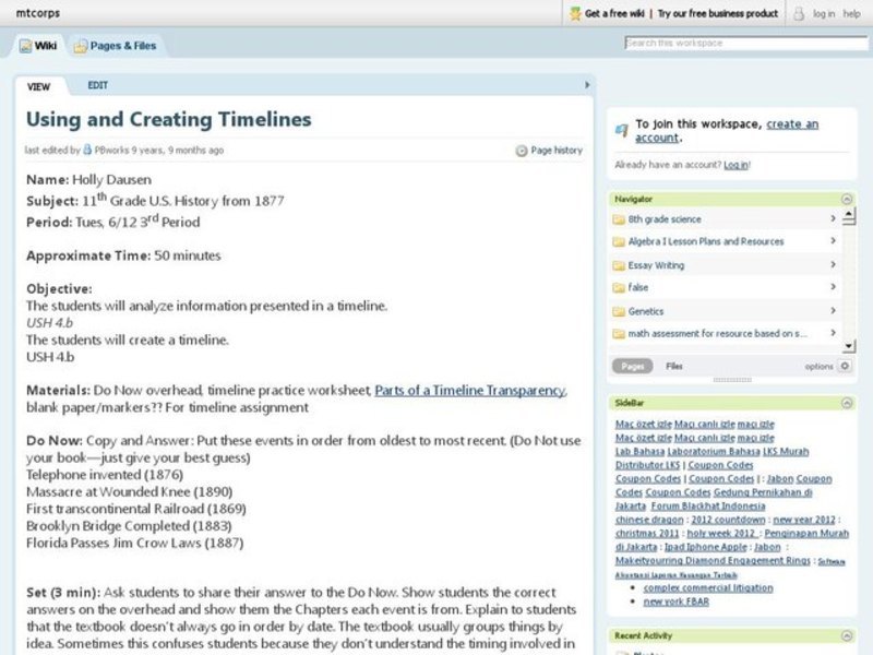 Using and Creating Timelines Lesson Plan