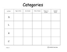 Categories Worksheet