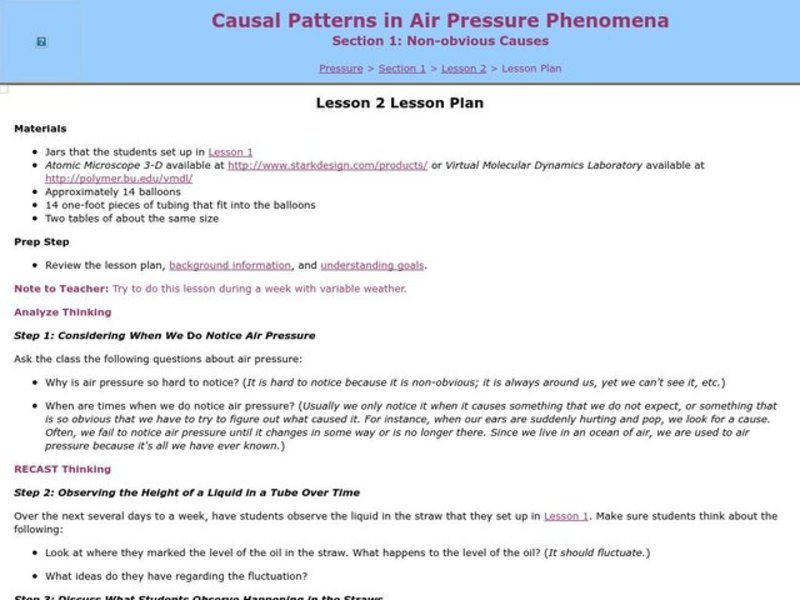Causal Patterns in Air Pressure Phenomena Lesson Plan