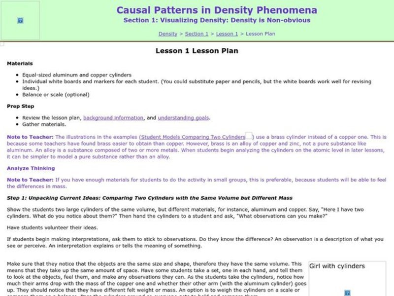 Causal Patterns in Density Phenomena Lesson Plan