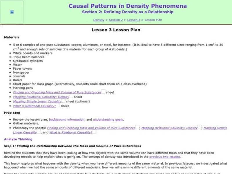 Causal Patterns in Density Phenomena Lesson Plan