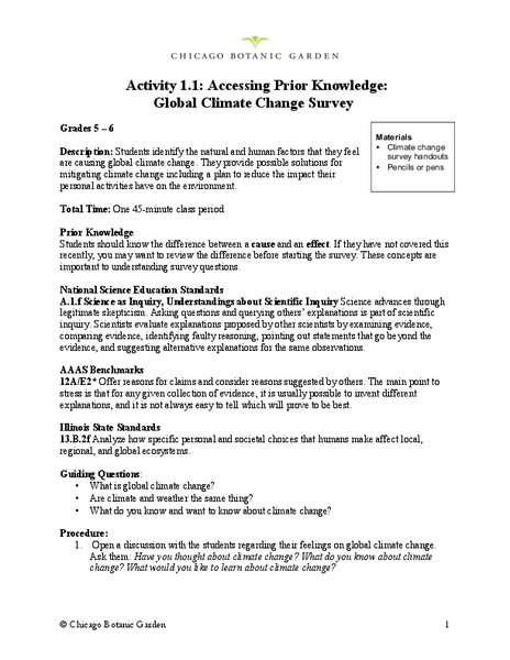Accessing Prior Knowledge: Global Climate Change Survey Lesson Plan