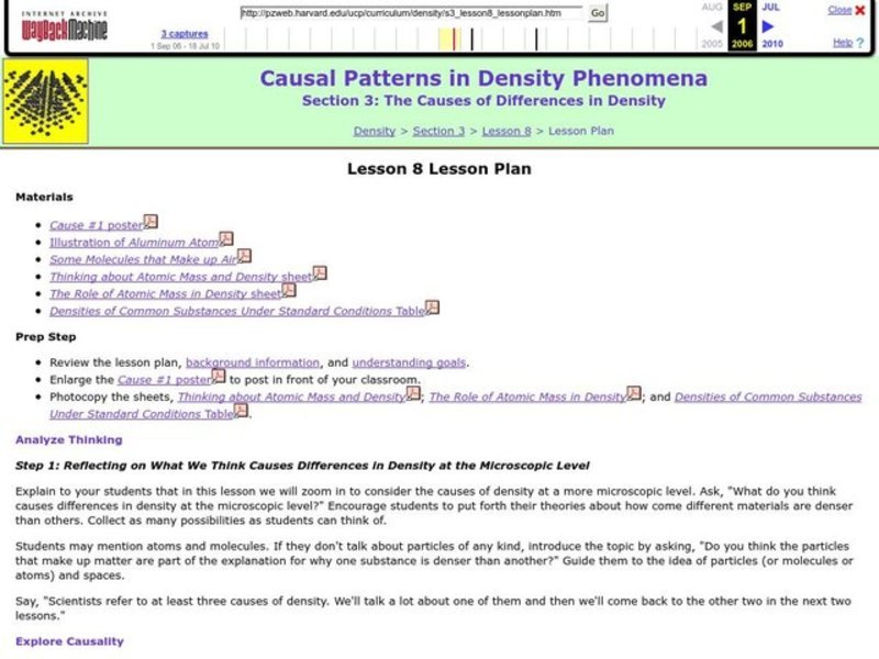 Causal Patterns in Density Phenomena Lesson Plan