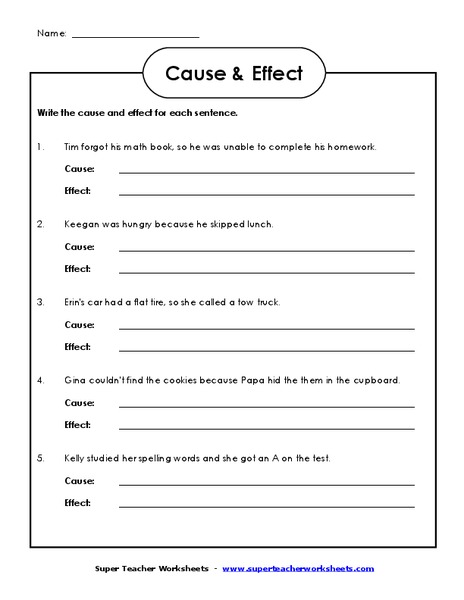 Cause and Effect Worksheet