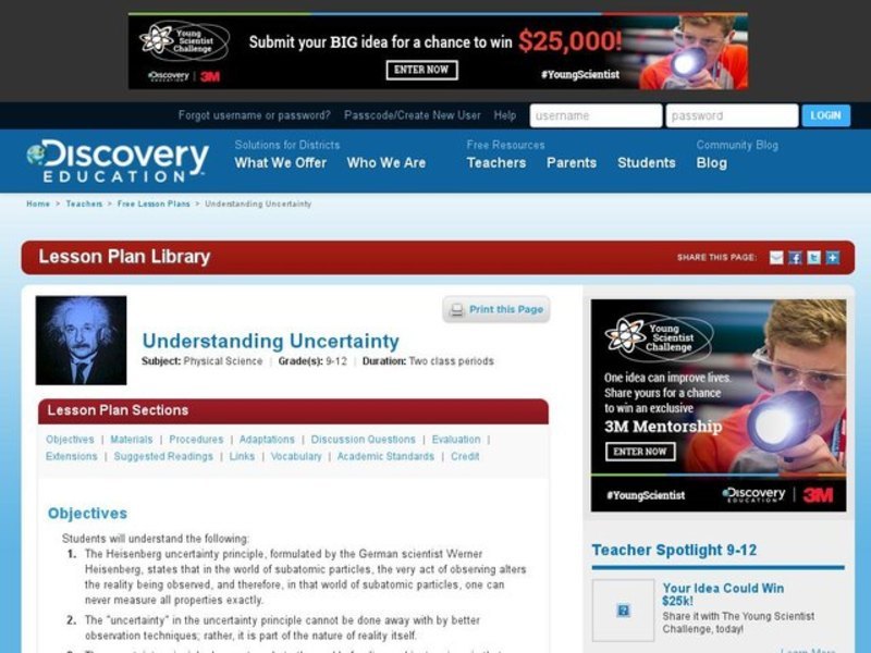 Understanding: Uncertainty Lesson Plan