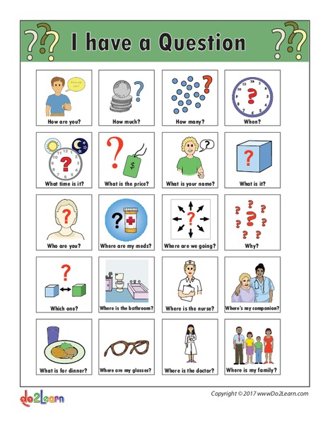 "I Have a Question..." Communication Board Printables