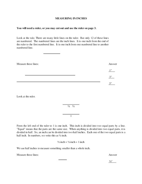 Measuring in Inches Handout