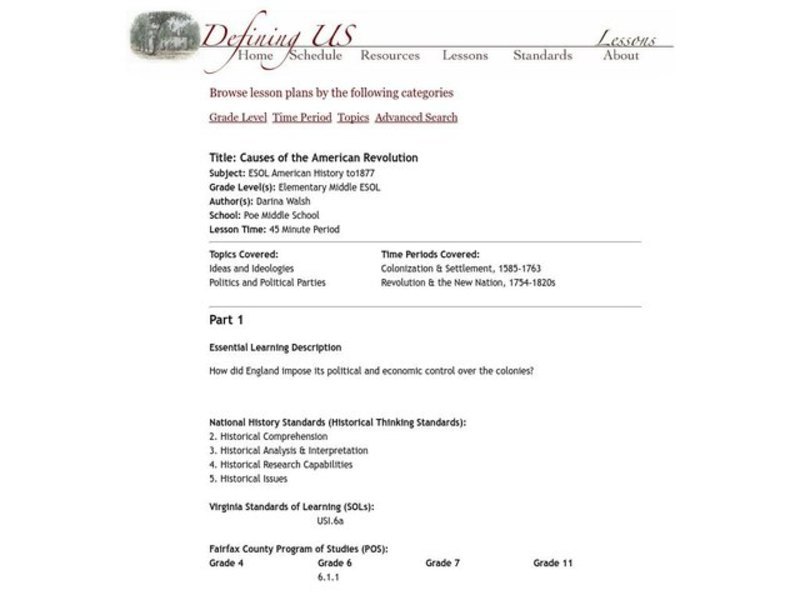 Causes of the American Revolution Lesson Plan