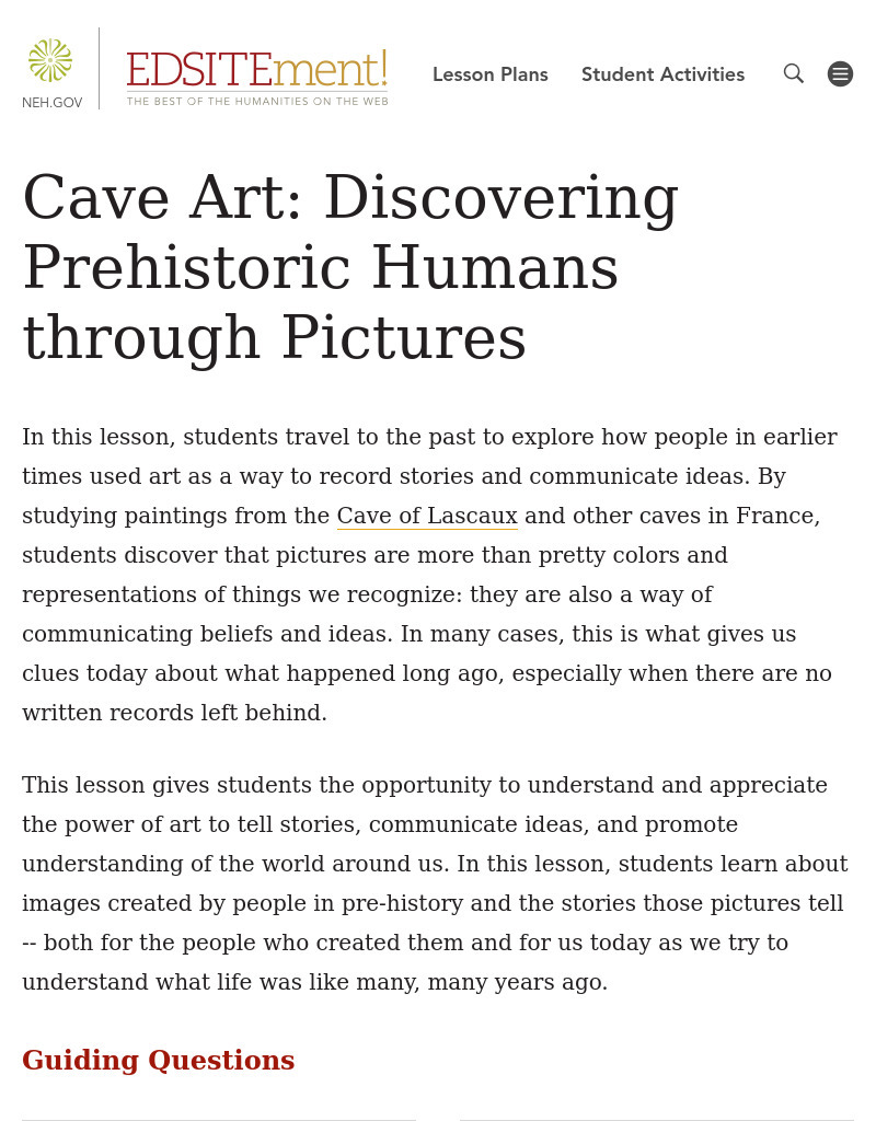 Cave Art: Discovering Prehistoric Humans through Pictures Lesson Plan