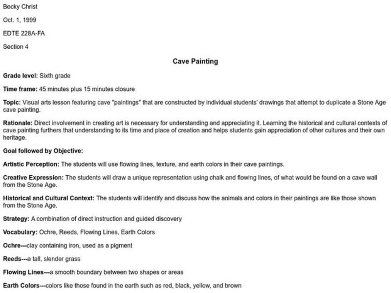 Cave Painting Lesson Plan