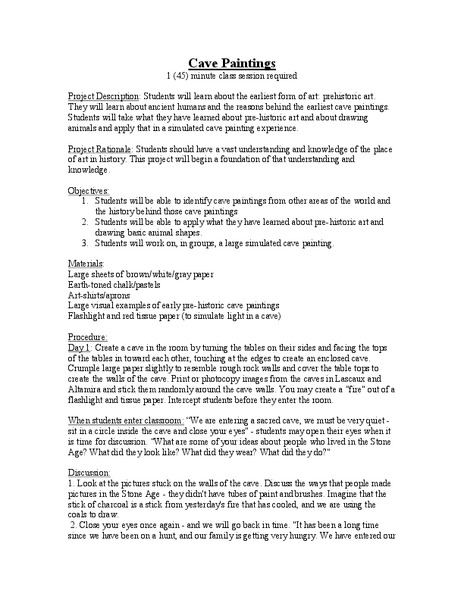 Cave Paintings Lesson Plan