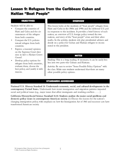 Refugees from the Caribbean: Cuban and Haitian “Boat People” Lesson Plan