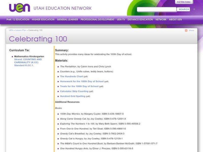 Celebrating 100 Lesson Plan