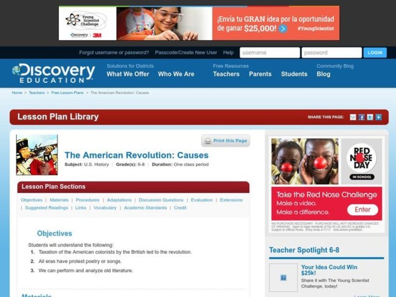Causes of the American Revolution Lesson Plan