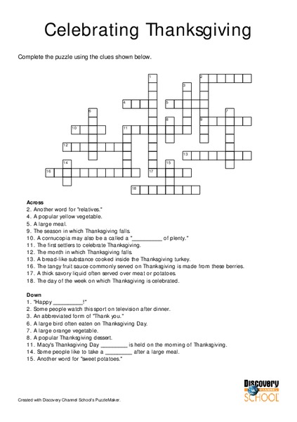 Celebrating Thanksgiving Worksheet