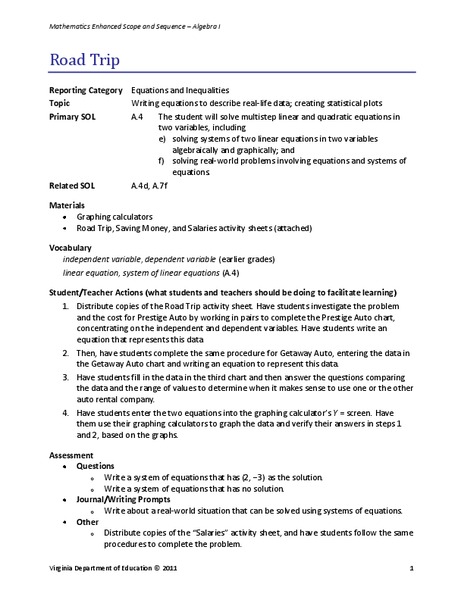 Road Trip Lesson Plan