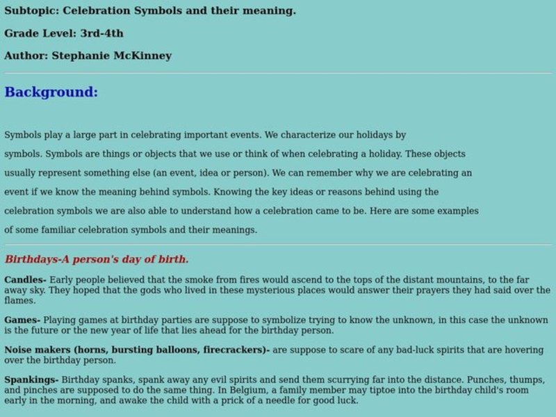 Celebration Symbols And Their Meaning Lesson Plan