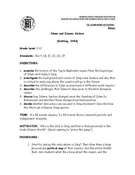 Islam and Islamic Culture Unit Plan