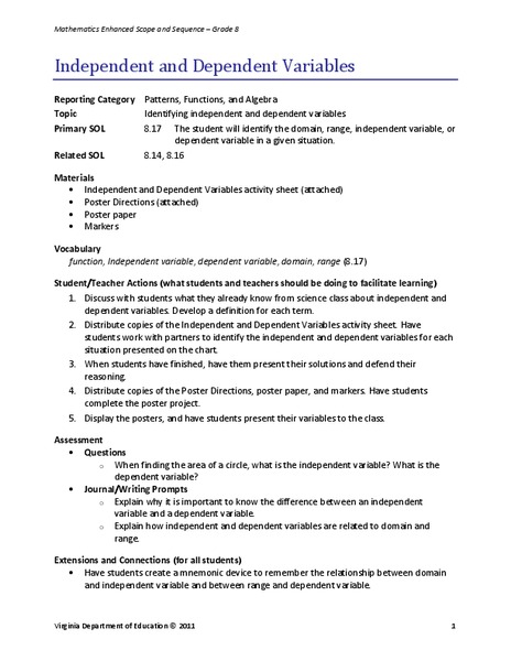 Independent and Dependent Variables Lesson Plan