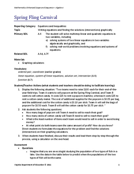 Spring Fling Carnival Lesson Plan