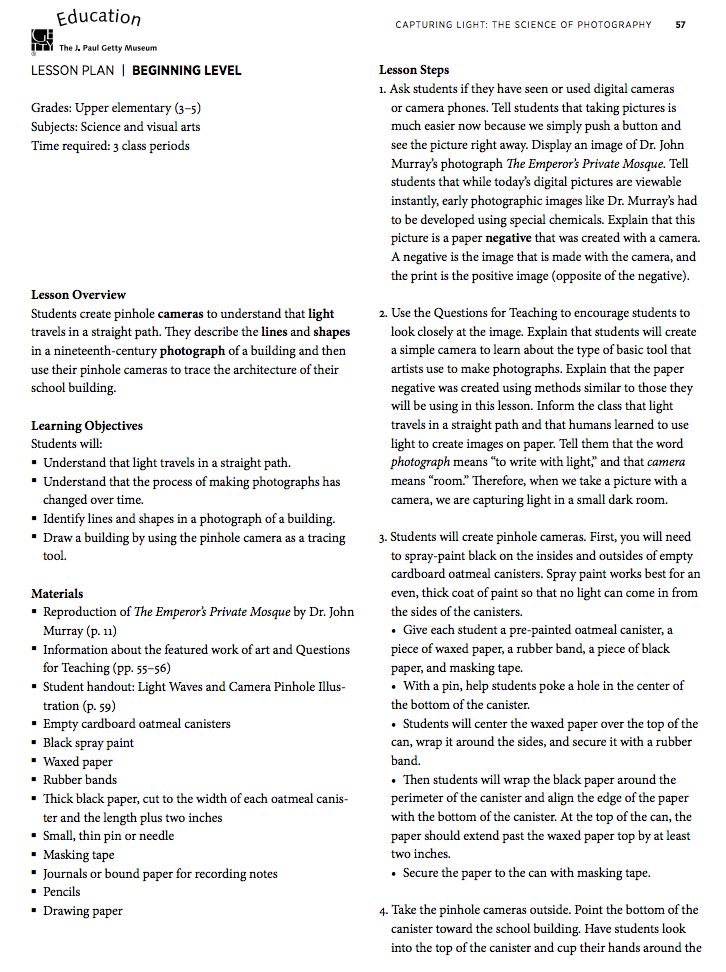 Capturing Light: The Science of Photography Lesson Plan