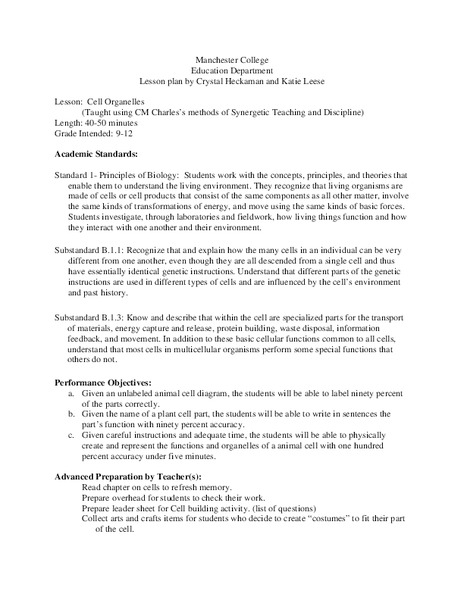 Cell Organelles Lesson Plan